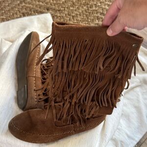 Brown Fringe Suede Boots